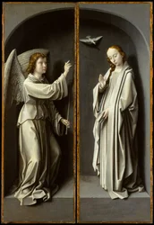Gábriel arkangyal; A Szűz Angyali üdvözlet, 1510 körül (olaj, tölgyfa panel)