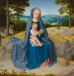 Pihenés az egyiptomi repülésen, 1510 körül (olaj a panelen)