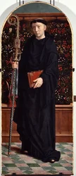 Saint Maur (vagy Amaury, Amalric, Maura, Morane, Mauro) (St Maurus) Poliptichon tábla a San Gerolamo della Cervara templomból - Gerard David festménye (kb. 1460-1523) 1506 Méret 65x150 cm Genes Musei di Strada Nuova ( ex Palazzo Bianco) Olaszország