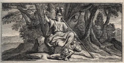 Minerva Slaming Discord - Minerva Terrassant la discorde - Gerard Edelinck metszete Daniel Halle (1614-1675) nyomán