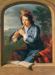 Furulyázó fiatalember (pasztell, papíron)