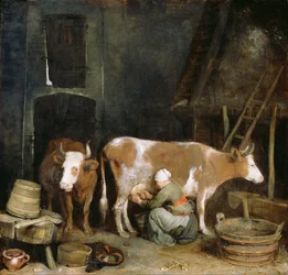 Szolgálólány tehenet fej egy pajtában, 1652-1654