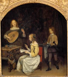 A koncert: Luth Theorbe énekese és játékosa. Gerard Ter Borch (1617-1681) festménye, holland iskola
