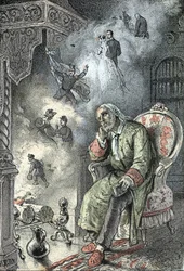 Egy idős ember emlékszik életszakaszaira (házasság, háború, rokonok halála, gyermekkor) (magány, amnézia, öregség, szenilit, nyugdíj, emlékezet) (öreg ember emlékszik az életére) Metszet az „Élet szükségletei” című könyvéből, Rengade