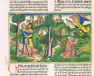2 Sámuel 20 10 Joáb megöli Amasát, a „Nürnbergi Bibliából (Biblia Sacra Germanaica)” (színes fametszet)