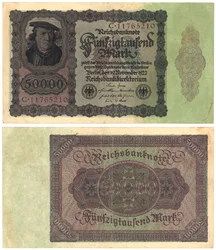 Egy ötvenezer márkás bankjegy, 1922 (recto and verso)