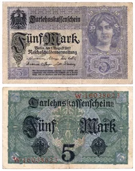 Egy ötmárkás bankjegy, 1917 (recto and verso)