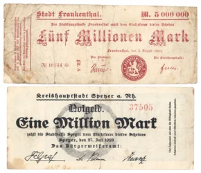 Egy ötmillió és egymillió márkás bankjegy, 1923