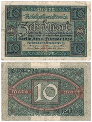 Egy tízmárkás bankjegy, 1920 (recto and verso)