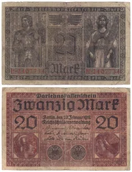 Egy húszmárkás bankjegy, 1918 (recto and verso)
