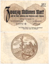 Egy húszmillió márkás bankjegy, 1923 (recto and verso)