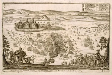 Csata Léva városa közelében 1664-ben, illusztráció az európai oszmán hadjáratokról szóló könyvből, Paul Furst (1605-66 körül) metszetében