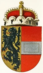 Salzburg címere, a pajzson fejedelmi kalappal, 1898 körül