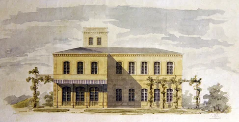 Tervezés egy olasz stílusú klasszikus villához, 1850 körül (akvarell tollal és tintával papíron)