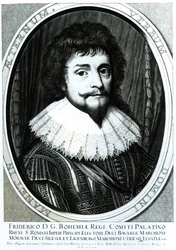 V. Frigyes (1596-1632), cseh király, rajnai pfalzi választófejedelem, Willem Hondius (1597 körül - 1660 között) metszete, 1633.