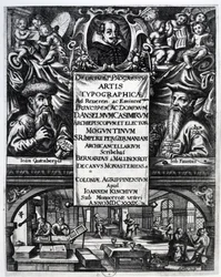 Bernardus Mallinckrodt "A tipográfia eredetéről és történetéről" című művének címlapképe, 1634.