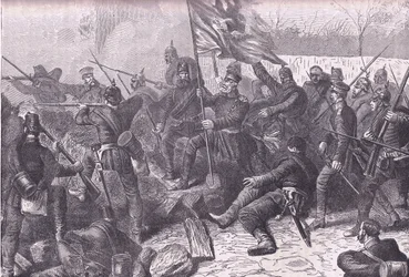 Von Budretzky tábornok, aki a Le Bourget elleni támadást vezette, Cassells: A Franciaország és Németország közötti háború története, Cassell and Company Limited, 1890 körül (litho)