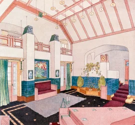 Jugendstil vagy kora modernista stílusú nappali