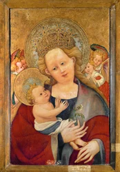 Madonna borsóvirággal (tempera, fa)