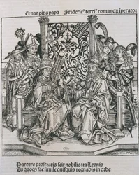 Pius pápa és III. Frigyes német császár találkozója (metszet)