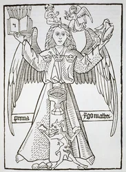 Mnemonikus figura, Ars Memorandiból, 1470 körül, (újranyomva 1883), a 19. század végén megjelent mágiatörténetben illusztrálva