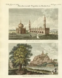 Mecsetek és pagodák Hindusztánban (színes metszet)
