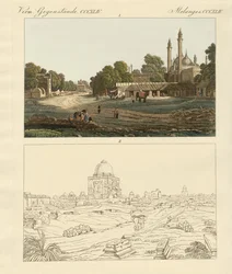 Új és régi Delhi (színes metszet)