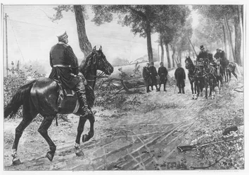 Otto von Bismarck és III. Napóleon találkozása a Chaussee Von Doncheryben 1870. szeptember 2-án (metszet)