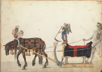 Felvonulási szánkó, 1640 körül (toll és tinta, akvarell és mosószerek)