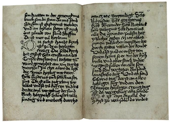 Oldalak Pseudo-Aegidius Romanus "Mirabilia of Rome, History and Description of the City of Rome" című művének német nyelvű példányából, valószínűleg Ulrich Han kiadója, Róma, 1475 körül