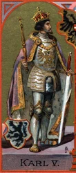 V. Károly (V. Károly) portréja (1500-1558).Kromolitográfia