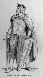Brunswicki Ottó (1174/1182-1218), német római császár és olasz király portréja. Richard Roth „Kaiser, Konig und Papft” című metszete