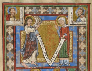 Zsoltártöredék "Oroszlán Henrik zsoltárja", f.7v, részlet az Angyali üdvözlettel, c. 1168-89 (pergamen kódex)