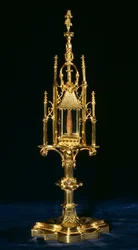 Ereklyetartó Monstrance keresztdarabbal, Augsburg, 1490 körül (arany és fa)