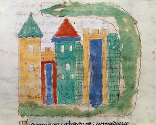 Miniatűr idézet ábrázolása Rabanus Maurus Magnentius (vagy Raban Maur vagy Rabano Mauro) "De Universo" (vagy De rerum naturis (De la Nature des choses) (De la Nature des choses) (De la Nature des choses) (132. kódszám)) kéziratából (kb. 780-856) 9. század 