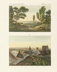 Két kilátás Párizsra (színes metszet)