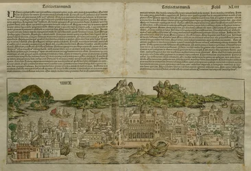 Velence látképe, Hartmann Schedel (1440-1514) Nürnbergben megjelent Liber Chronicarum illusztrációja, 1493