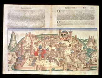 Kilátás Jeruzsálem városára, Hartmann Schedel (1440-1514) Nürnbergi Krónikájából 1493