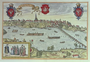 Kilátás Varsó városára a Visztula folyó mellett, a "Old European City Scenes"-ből (metszet)