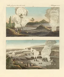 Vulkánok Hawaii szigetén (színes metszet)