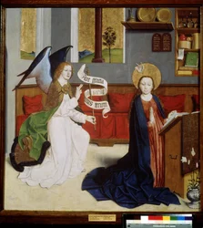 ""az Angyali üdvözlet"" (Az Angyali üdvözlet) A német iskola szarvaskórja. 1470-1480 Puskin Múzeum, Moszkva