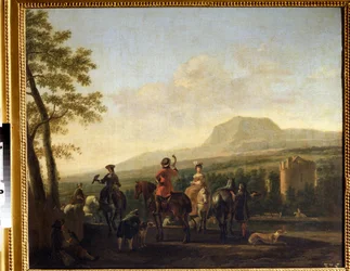 Gerrit Adriaensz Berckheyde (1638-1698) festménye: "A solymászat" (Falconry) 17. századi Puskin Múzeum Moszkva