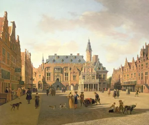 A piactér a városházával, Haarlem, 17. század