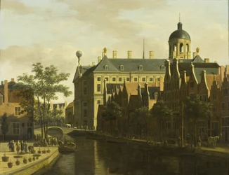 A Nieuwezijds Voorburgwal az amszterdami virág- és fapiaccal, 1675 körül