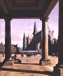 Haarlem kilátása a Groote Kerkkel
