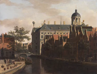Holland: Amszterdam, a virágpiac a városháza előtt A Nieuwezijds Voorburgwal a virág- és fapiacon Amszterdamban
