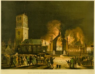 East, South és Cross Churches, Dundee [ahogy megjelentek a Fire-ben 1841. január 3-án, vasárnap reggel] (George McGillivray nyomán), 1841 körül (litográfia)