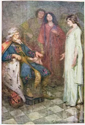 Semmi, Uram, illusztráció a „Lear királyból” a „Shakespeare-történetek: Thomas Carter által újra elmesélt” c. 1910 körül (színes litó)
