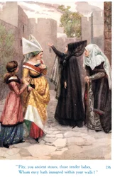 „Sajnálom, ósdi kövek, azok a gyengéd csajok, akiket az irigység beszippantott a falatok közé!”, illusztráció a „Shakespeare-történetek az angol királyokról” című kötetből, amelyet George Harrap & Son adott ki.