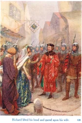 „Richard felemelte a fejét, és a feleségére nézett” – illusztráció a „Shakespeare-történetek az angol királyokról” című könyvből, amelyet George Harrap & Son adott ki.